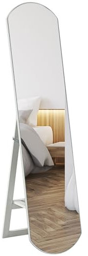 HOMCOM Specchio ad arco 150 cm, specchio grande con ripiano per riporre oggetti, montaggio a parete o a pavimento, per camera da letto, corridoio, corridoio, bianco