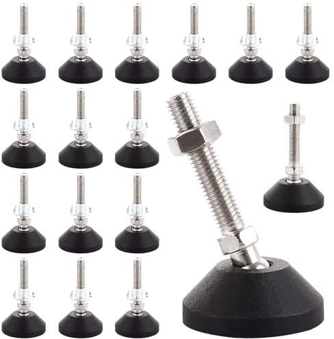 AKOLAFE 16 PCS Adjustable Leveling Feet Heavy Duty M10 x 50mm Non-Slip Floor Protector Silent Leveling Feet Outdoor Adjustable Feet For Furniture with Mouting Screws