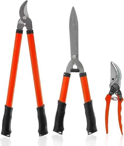 Garden Hedge Clippers & Pruning Shears Set, 3-Piece Manual Kit with Extendable Tree Lopper, Hand Hedge Clippers, and Secateurs, Lightweight Garden Tools for Trimming & Shaping