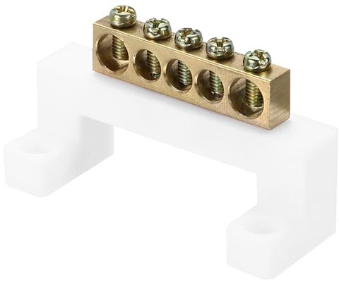sourcing map Barra terminale di terra, 5 posizioni vite in ottone, morsettiera di messa a terra 8 x 12 mm per apparecchiature elettriche, scatola di distribuzione, bianco