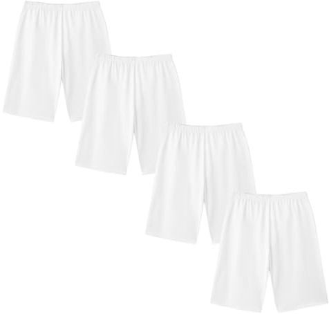 WinZero Lot de 4 shorts de cyclisme pour filles en coton au-dessus du genou mi-longs pour l'école, la danse, l'été pour enfants de 5 à 12 ans, blanc, 7-8 ans