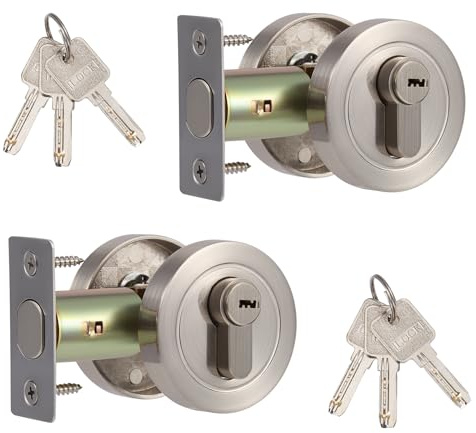 2PCS Single Cylinder Deadbolt, Round Deadbolt Lock with Keys, Zinc Alloy Security Door Locks for 35-50mm Bathroom, Bedroom, Entrance Door, Modern Passage Dead Bolt Interior and Exterior