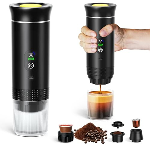 ADOGO Tragbare Espresso Kaffeemaschine mit Akku, 20 Bar Druck, elektrisch beheizt, kompatibel mit NS-Kapseln & gemahlenem Kaffee, für Reisen & Camping