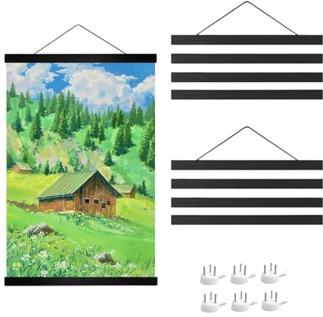 YFaith 3 Pièces Porte Affiche, 31 cm Cadre Aimanté Mural en Bois, A3 Baguette pour Poster avec Cordon, avec Clous, Support Daffiche Magnétique, pour Œuvres Dart, Affiches et Photos, Noir