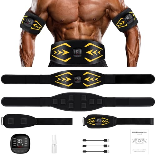 Relassy EMS Bauchmuskeltrainer,Bauchmuskeltrainer Elektrisch mit 10 Modi und 30 Intensitäten,USB-Wiederaufladbarer Tragbarer EMS Trainingsgerät, mit Nzeige des Kalorienverbrauchs,für Bauch,Arm,Bein