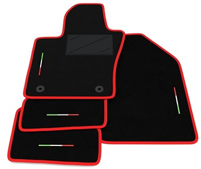 Kit Tappetini Auto compatibili con Alfa Romeo Tonale 2022-2025 | Set Tappeti in Moquette, Bandiera Italia, bordo rosso, Tappeto auto su misura