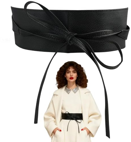 Trpoey Vermissen Ceinture large Obi à lacets, Ceinture Obi en Similicuir pour Femme Noire Taille Unique Nouer Large pour Accents Élégants