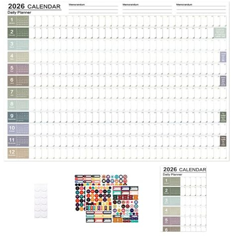 2026 Kalender Jahreskalender Poster 12 Monate Übersicht Mit Großen Kästchen Für Termine Familienplaner Wandkalender Für Büro, Schule, Zuhause Organizer Für Lehrer & Studenten 43x58 Cm