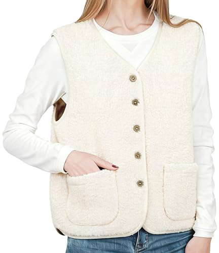 YMIFEEY Teddy, gilet in pile da donna, senza maniche, con orsacchiotto, elegante, in pile, per le mezze stagioni, per l'autunno, l'inverno e le attività all'aperto, beige., L