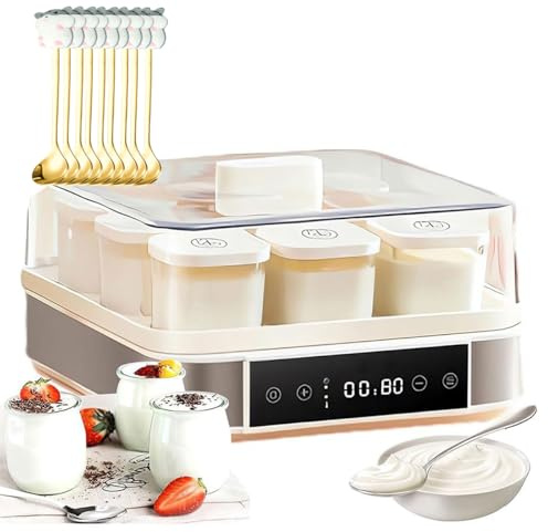 BOOZXCV Automatic Yogurt Maker, 40W Digital Yogurt Maker with Adjustable Temperature & Time Control, 9pcs 170ML Glass Jars Stainless Steel Yoghurt Maker for Home Yogurt, Cheese Maker,