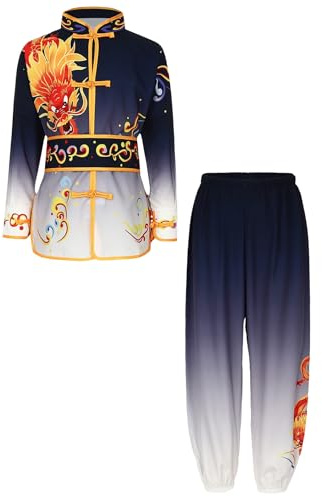 Yruioon Set sportivo per bambini e ragazzi Tai Chi uniforme cinese Kung Fu Shirt + pantaloni Wushu Cinese Kung Fu Wing Chun, A nero e bianco., 134-140