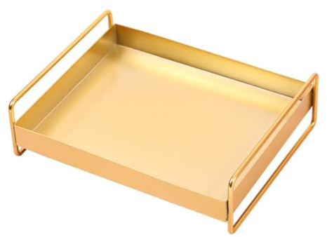 ABOOFAN Plateau de Rangement Métal Doré pour Bijoux et Petits Objets Design Élégant et Résistant à Eau Organisateur Bureau et Salle de Bain Polyvalent Grand Format
