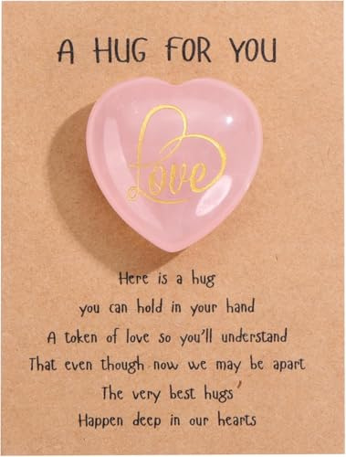 Rolcheleego Rose Quartz Crystal Heart Stones with Pocket Hug Gift Card Love Heart Healing Crystals Gemstone Ornament Pink Crystal Stone Valentine’s Day Gifts for Women Girlfriend Her