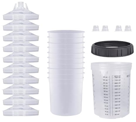 Vasos Medidores de Pintura - Medición, Evita Desperdicio, Vasos Transparentes para Mezclar, Sin Lavado y Fácil de Leer, PP, Set de 10 | para Pintores de Autos y Aficionados
