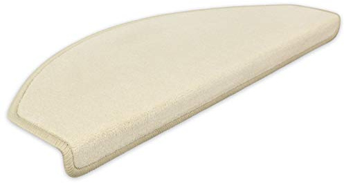 Metzker Stufenmatten Uni Hellbeige 15 Stück Halbrund | Velourteppich von DAS TEPPICHWERK - Trittfläche ca. 65x24cm incl. Klebeband