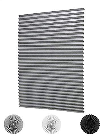 KELIXU 3 Pack Pleated Fabric Blind Light Filtering Shade Instant Stick on Blinds for Window Privacy Protection, Quick Fix and Easy to Install, with 6 Clips (90CMx180CM - 3 PACK, Grey)