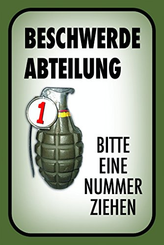 Schatzmix CC1053 Beschwerde Abteilung Bitte eine Nummer ziehen Metallschild Wanddeko 20x30 cm tin Sign Blechschild, Blech, Mehrfarbig