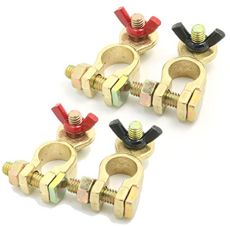 NUZAMAS Set mit 2 Batterieklemmen, Isolatoren für Motorrad, LKW, Kombi, Wohnwagen, Batterie, Trennschalter mit Flügelmutter, 12/24 V, Gold