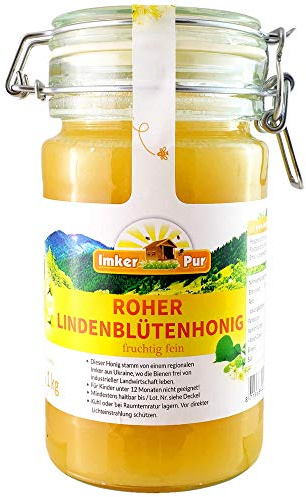 Lindenblüten-Rohhonig von ImkerPur, nicht geschleudert oder erhitzt, enthält Blütenpollen, Bienenwachs und andere natürliche Bestandteile (Roher Lindenblüten-Honig)