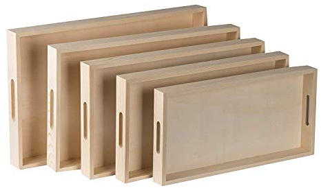 Hammont Serviertablett aus Holz mit Griffen, 5-teilig, verschachtelte Frühstückstabletts für Lebensmittel, Partybuffet, Organisation und Montessori, vielseitige Holztabletts zum Servieren, Catering