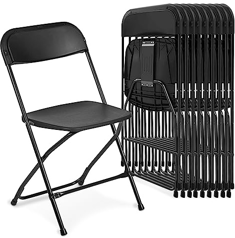 AJP Distributors Folding Chair,Comfortable Event Chair with Back,Portable Stackable Commercial Seat for Indoor and Outdoor,Office,Wedding,Party,Picnic,Kitchen Dining,Patio&Garden(Black,10 Pack 650 lb)