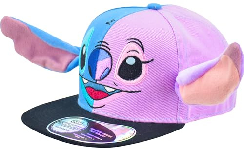 Disney Stitch Baseball Cap Angel Face Adjustable Flat Brim Snapback Hat with 3D Ears, Multi, One Size, Mehrfarbig, Einheitsgröße