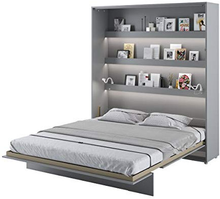 Schrankbett Bed Concept, Wandklappbett mit Lattenrost, V-Bett, Wandbett Bettschrank Schrank mit integriertem Klappbett Funktionsbett (BC-13, 180 x 200 cm, Grau/Grau, Vertical)