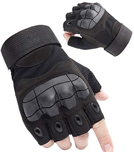 Motorradhandschuhe Herren Halbfinger Taktische Handschuhe Touchscreen Motocross Handschuhe Sommer Sporthandschuhe Männer für Motorrad Fahrrad Motocross Outdoor Sport(Schwarz,L)
