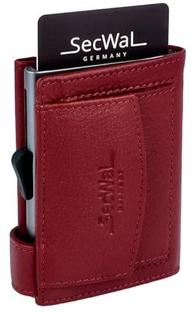 SecWal Kartenetui mit Münzfach Druckknopf inkl. Geschenkbox - Made in Germany - Echtleder Mini Geldbörse inkl. E-Book für Damen und Herren - RFID Schutz Geldbeutel klein (Rot)