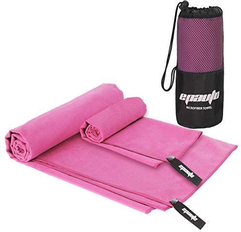 EPAuto 2-Pack Microfiber Quick Dry Towel Set - Lightweight, Super Absorbent & Compact Travel Towels (60x30 & 24x15) for Gym, Camping, Beach, Yoga & Backpacking, Pink