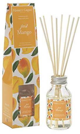 Hassett Green London - Just Mango Fragrance Oil Reed Diffuser 100ml - Long Lasting Home Indoor Fragrance with 8 Rattan Reeds
