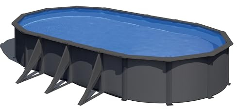 Gre KIT730GY Louko - Piscine Hors-Sol en Acier, Piscine Ovale avec Structure en Acier Gris Anthracite. Piscines Hors-Sol pour Jardin, 730x375x120 cm