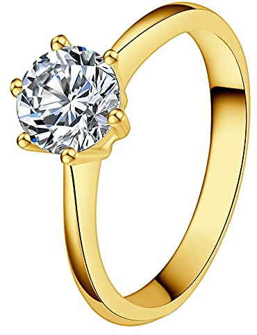 JewelryWe Schmuck Damen-Ring Solitärring Damen Verlobungsring mit Zirkonia Edelstahl Eheringe Ring Hochzeitsringe Gold Valentinstag Lieben Geschenk für Frauen Mädchen Größe 54