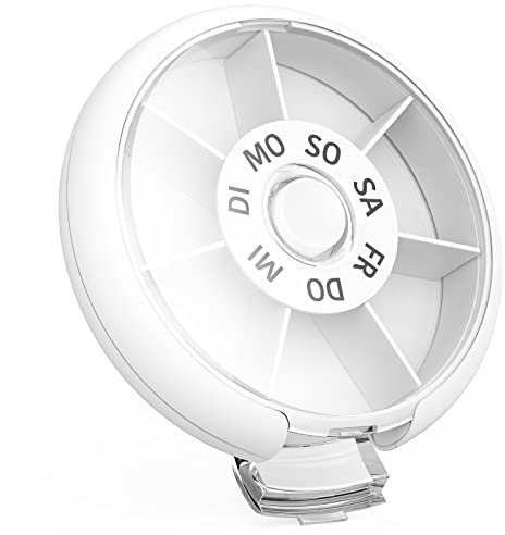 Jaduoher Tablettenbox 7 Tage Rund Pillendose Medikamentenbox Klein Tablettenspender Tabletten Wochenbox 1 Fach - Transparent