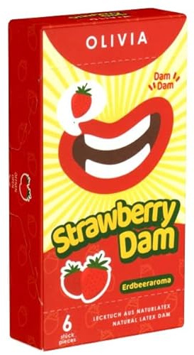 Olivia Dams Strawberry - farbige Lecktücher mit Aroma - rot mit Erdbeer-Duft - Latex-Schutztücher - 1 x 6 Stück