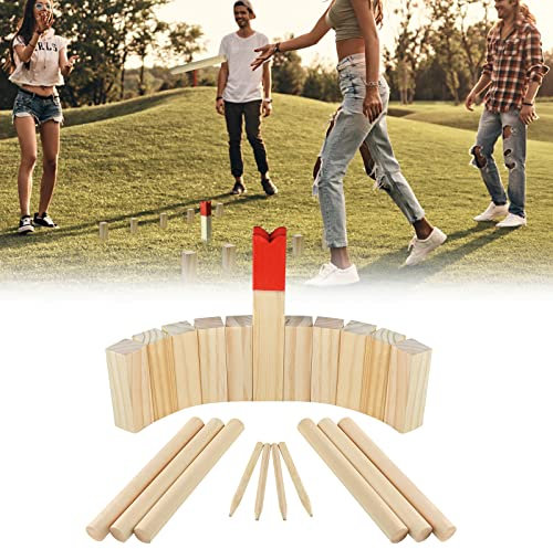 VA-Cerulean Kubb Spiel Wikingerspiel Wurfspiel Kinder Erwachsene Tragbar Schachspiel aus massiv Holz Schwedenschach mit Tasche Outdoor Indoor Spiele Gartenspiele Bodenspiele Spielzeug
