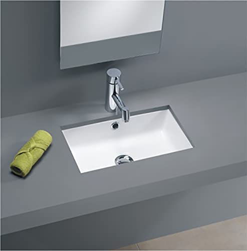 Lavabo Bajo Encimera Rectangular Agres MINI Unisan de Porcelana | Con Válvula | Tamaño Pequeño, 44x26x15cm con Rebosadero | Sin Grifo, Blanco. Ideal para muebles con fondo reducido 40cm