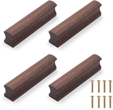 NAKUPENDA 4 Stück Schrankgriffe Holz Griff Schubladengriff Holz Möbelgriff Holztürgriff Türgriff Schrankgriff für Tür Schrank Schublade,64mm Lochabstand (Schwarze Walnuss)