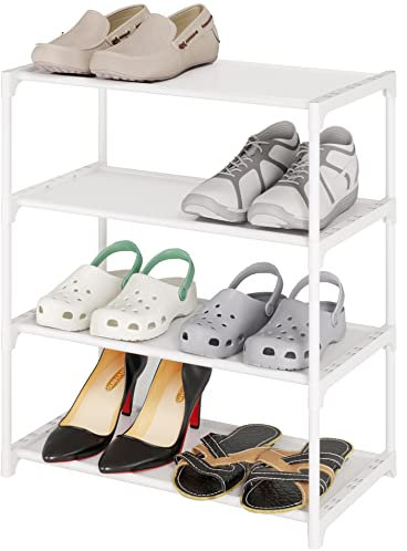 Acegozt stapelbare 4-Tier kleine Schuhregal, leichtes Schuhregal, Aufbewahrungs-Organizer für Eingangsbereich, Flur und Schrank (SK-4W)