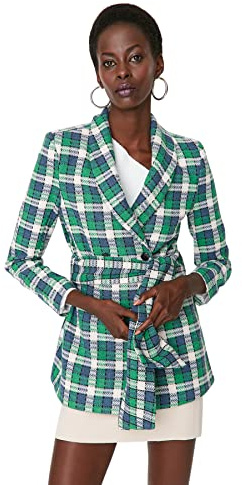 Trendyol Damen Regular Zweireihig Plaid Webstoff Blazer Abrigo, Green, 34 De Las Mujeres