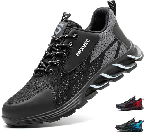 Scarpe Antinfortunistiche Uomo Donna Traspiranti Sneakers Scarpe da Lavoro con Punta in Acciaio Comode Scarpe Sportive di Sicurezza 8082/Nero 44
