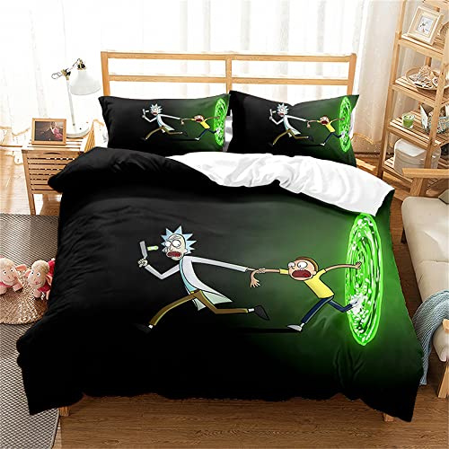 Bettbezug-Set Rick and Morty, 100% Langstapelige Baumwolle, Atmungsaktives Bettwäsche-Set, Leichter Bettbezug Mit Verdecktem Knopfverschluss (135x200cm,RAM 02)