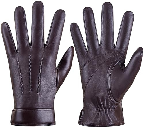 LOKIMSI Genuine Sheepskin Leather Gloves for Men, Soft Cashmere Winter Warm Touch Screen Gloves Motorcycle Driving Gloves