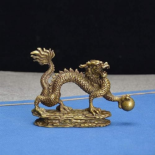 EAUSO Antike Bronze-Ornament, chinesische mythische Tier-Drachenstatue, Kupferfiguren, Miniaturen, Drachen-Briefbeschwerer-Kollektion aus reinem Messing