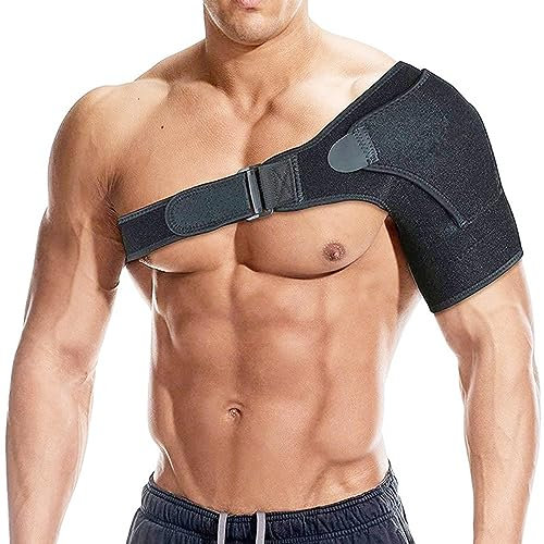 NIBHZ Schulterbandage für Männer und Frauen, Schulter-Eisbeutel-Wickel, Schulterstützbandage, Ärmelbandage, Kühl- oder Heizkissen für Gerissene Rotatorenmanschette, Sehnenentzündung, Luxation,Black-M
