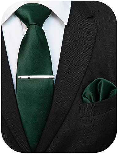 JEMYGINS Herren Krawatte mit Matte Oberfläche inklusive Einstecktuch und Krawattenklammer Set