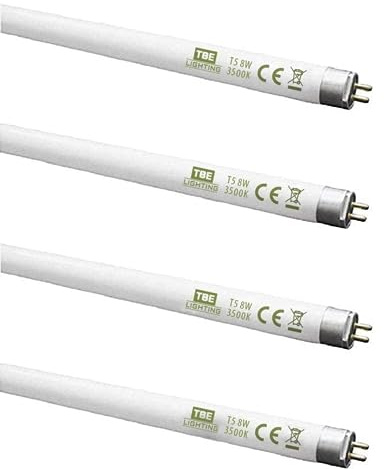 TBE LIGHTING 8w / 12 inch Soft White 3500K Tubes - F8T5/D Fluorescent Tube Lamps 288mm / 12''- CFL Bulbs - G5 2-Pin Base Fittings - T5 High Efficiency Lamps (4-Pack)
