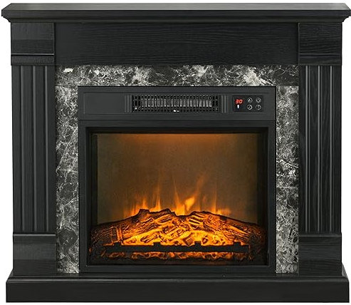 HOMCOM Camino Elettrico con Cornice e Effetto Fiamma Realistico a 3 Luminosità Regolabile, Stufa Caminetto Elettrico 1800W con Telecomando, Termostato, Timer e Riscaldamento Regolabile, Nero