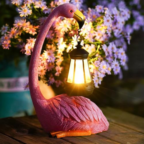 Yeomoo Figurines de flamant rose avec lampes solaires décoratives pour salon jardin : flamant rose figurines de jardin cadeaux pour femmes maman anniversaire décoration de jardin pour l'extérieur