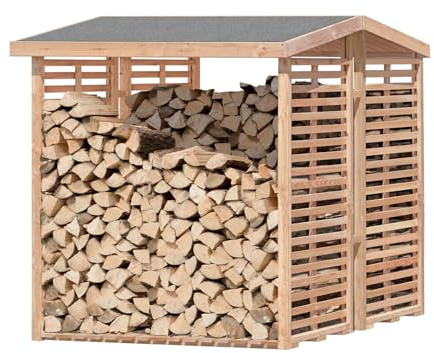 Mega Holz Kaminholzregal Lärche L BIG mit Dach für Außen aus naturbelassenem Lärchenholz 4,6m³ Brennholzlager 200x150x200 cm